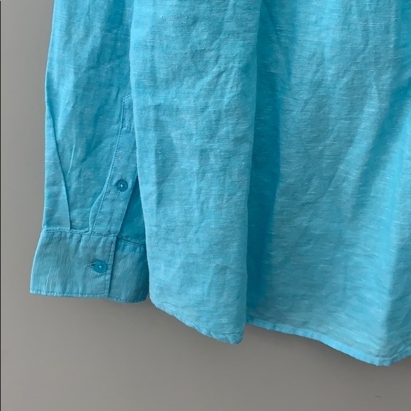 Artistry in Motion slim fit linen buttons down shirt size L teal blue - Picture 12 of 12